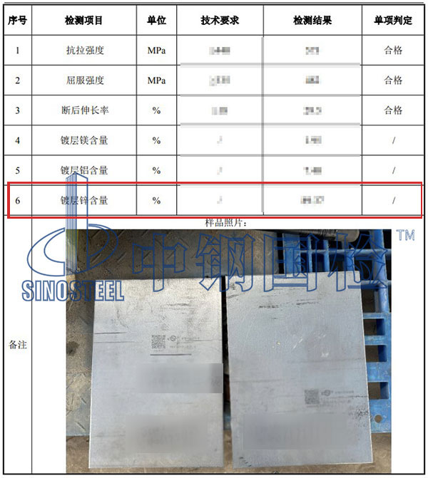 镀锌含量检测项目结果